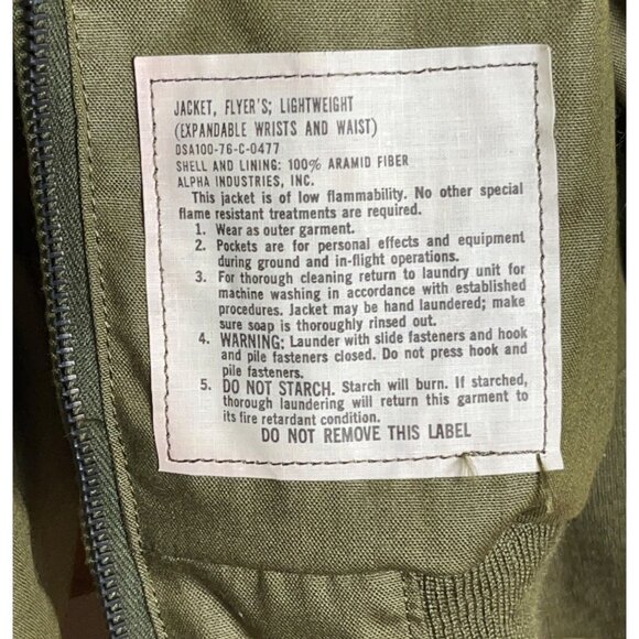 NOS US Military Flyers Lightweight Jacket 1976 Vintage Bomber M-Long - Picture 4 of 9
